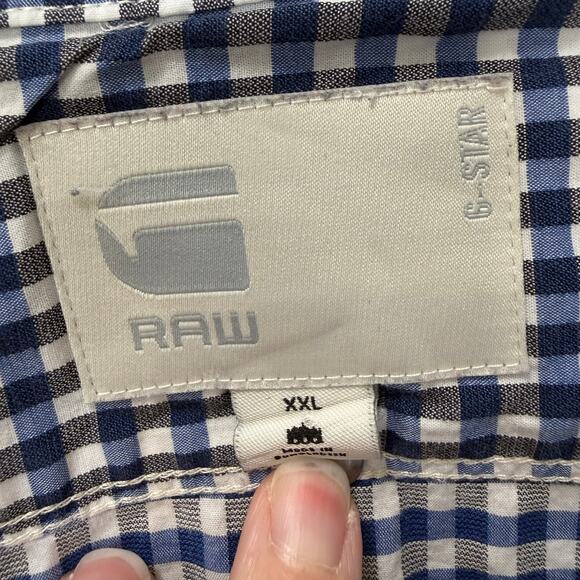 G-Star Raw Men's Short Sleeve Arc 3D Shirt Gingham Check Button Up Blue XXL - Picture 3 of 9